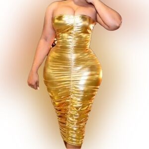 Touch Dolls Golden Hour Midi dress. Plus size Gold tube dress. Size 1XL
